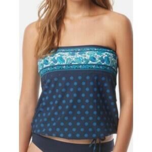 Michael Kors New Navy Sunny Batik Border Draped Tankini Top XS NWT